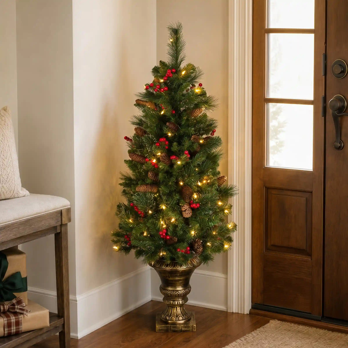4 ft. Pre-Lit Crestwood Spruce Entrance Tree with Clear Lights, Plug-In