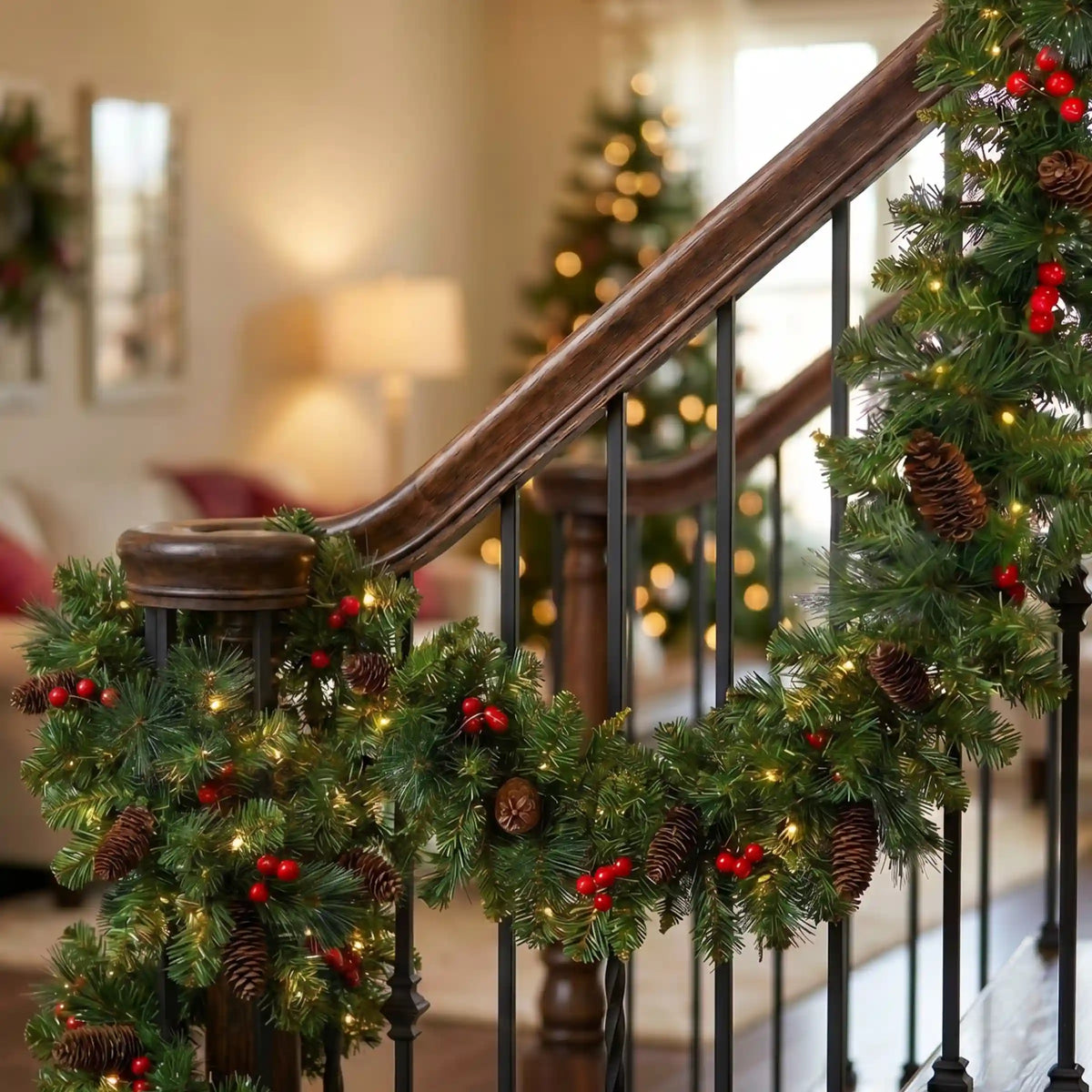 9 ft. Pre-Lit Crestwood Spruce Garland with Clear Lights, Plug-In