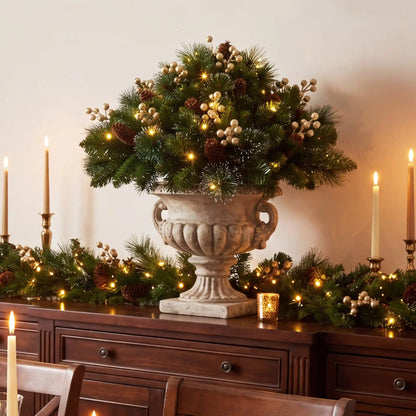 18 in. Crestwood Gold Spruce Urn Filler with Warm White LED Lights