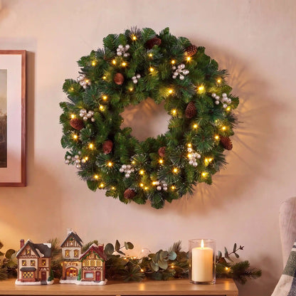 24 in. Crestwood Gold Spruce Wreath with Warm White LED Lights