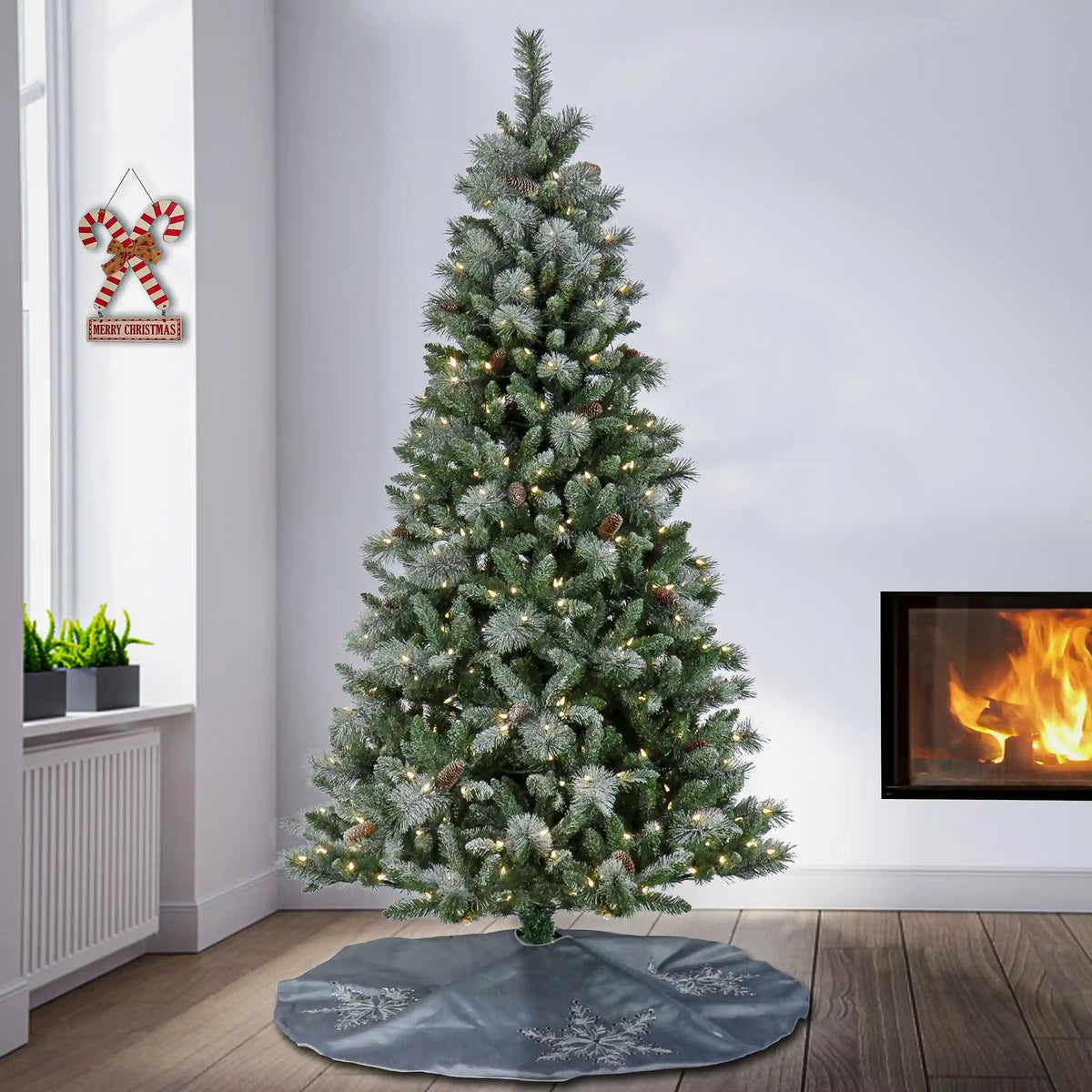 7.5 ft. Pre-Lit Snowy Conconully Tree with LED Lights, Plug-In