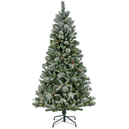 7.5 ft. Pre-Lit Snowy Conconully Tree with LED Lights, Plug-In