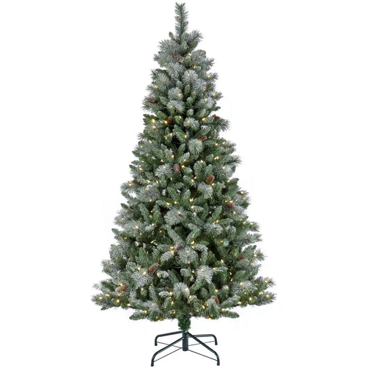 7.5 ft. Pre-Lit Snowy Conconully Tree with LED Lights, Plug-In