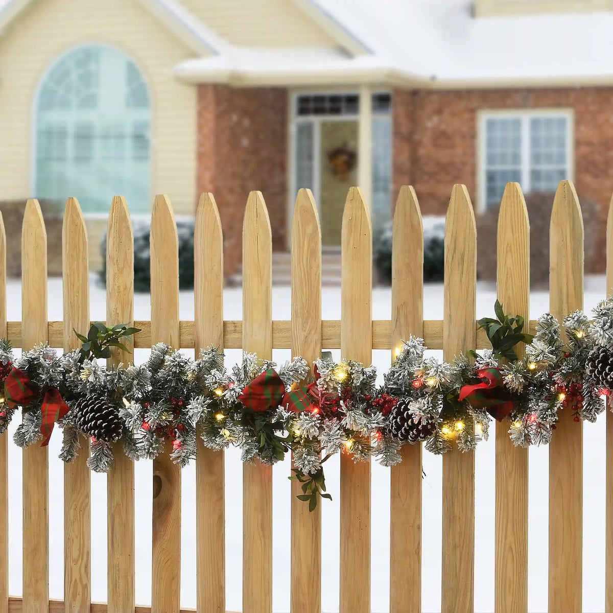 9 ft. Pre-Lit General Store Snowy Garland with LED Lights