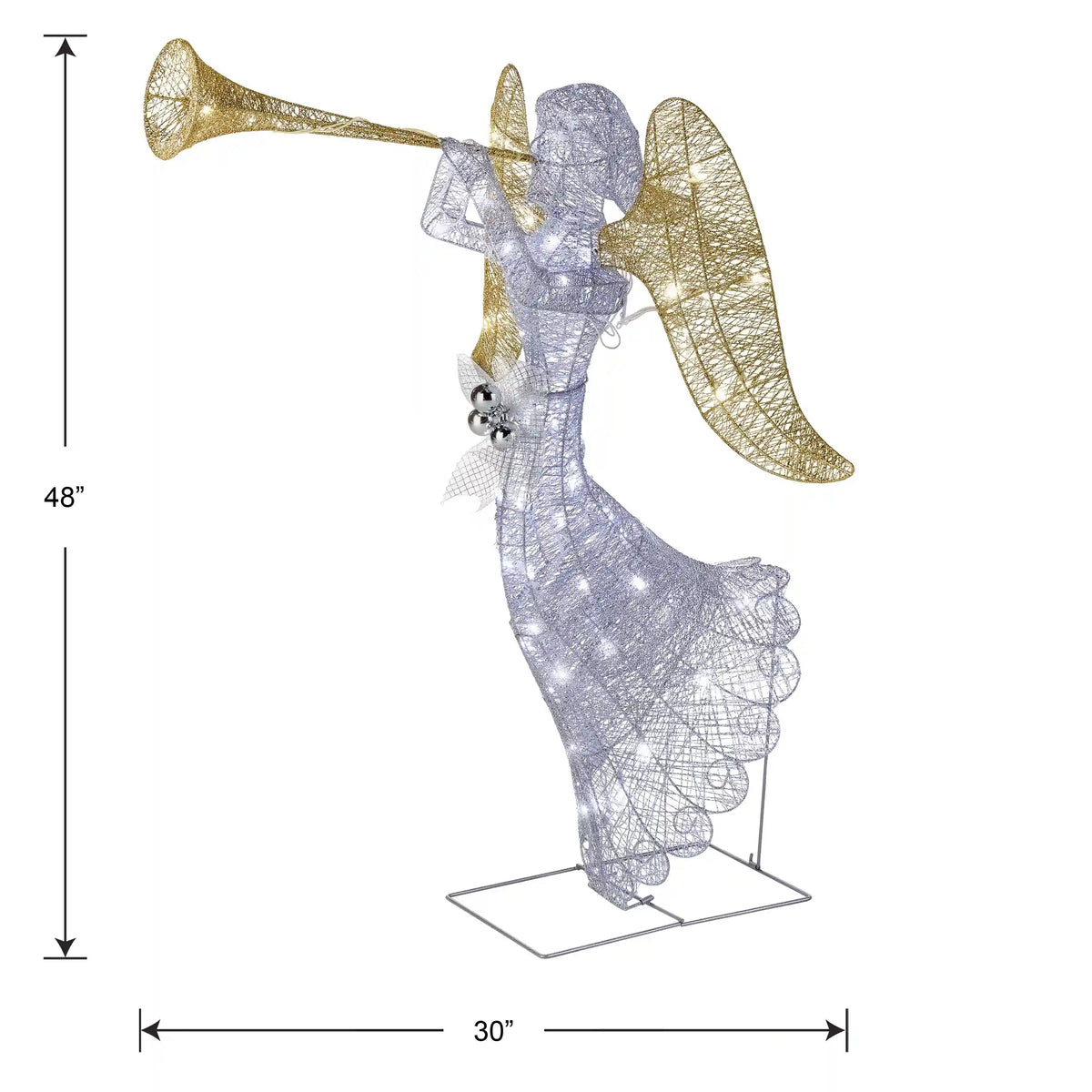 48 in. Silver Angel Decor with White LED Lights, Plug-In