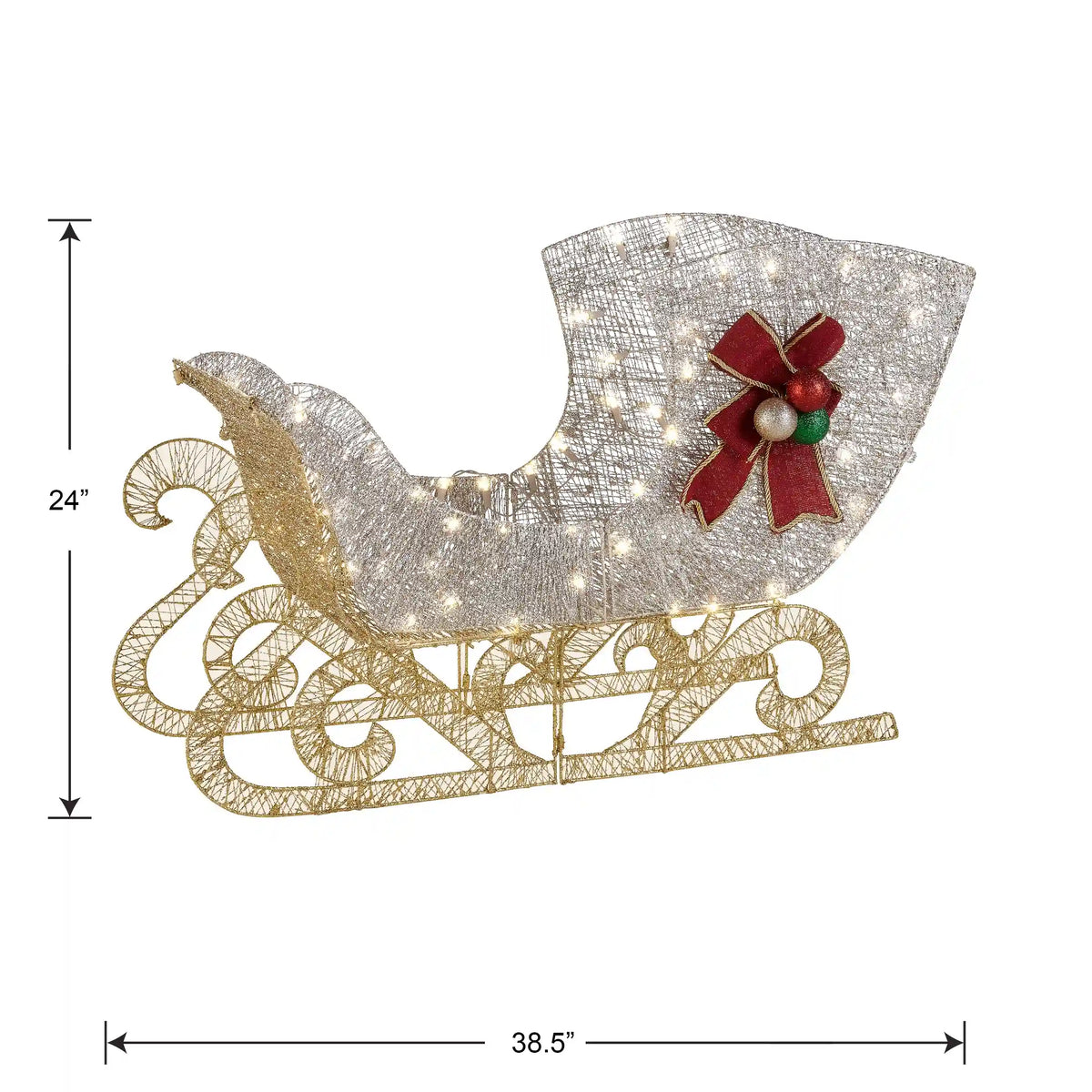38 in. Santas Sleigh with LED Lights, Plug-In