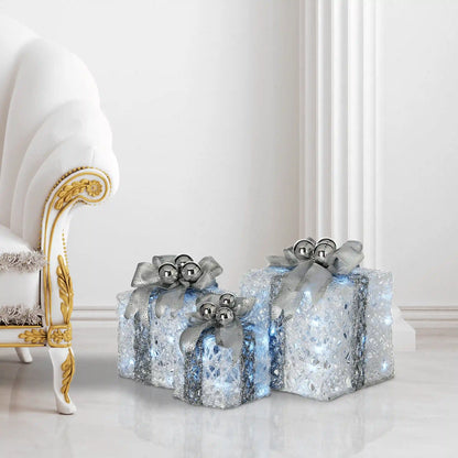 Pre-Lit Decorated White Gift Box Assortment, Plug-In