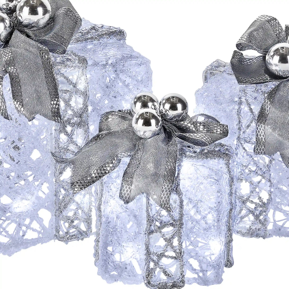Pre-Lit Decorated White Gift Box Assortment, Plug-In