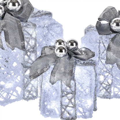 Pre-Lit Decorated White Gift Box Assortment, Plug-In