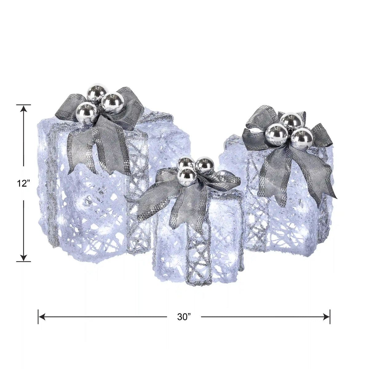 Pre-Lit Decorated White Gift Box Assortment, Plug-In