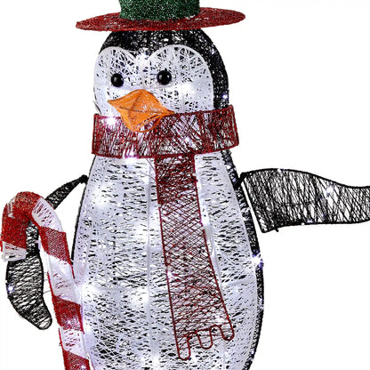 36 in. Pre Lit Penguin with Red Top Hat and Candy Cane Decor, Plug-In