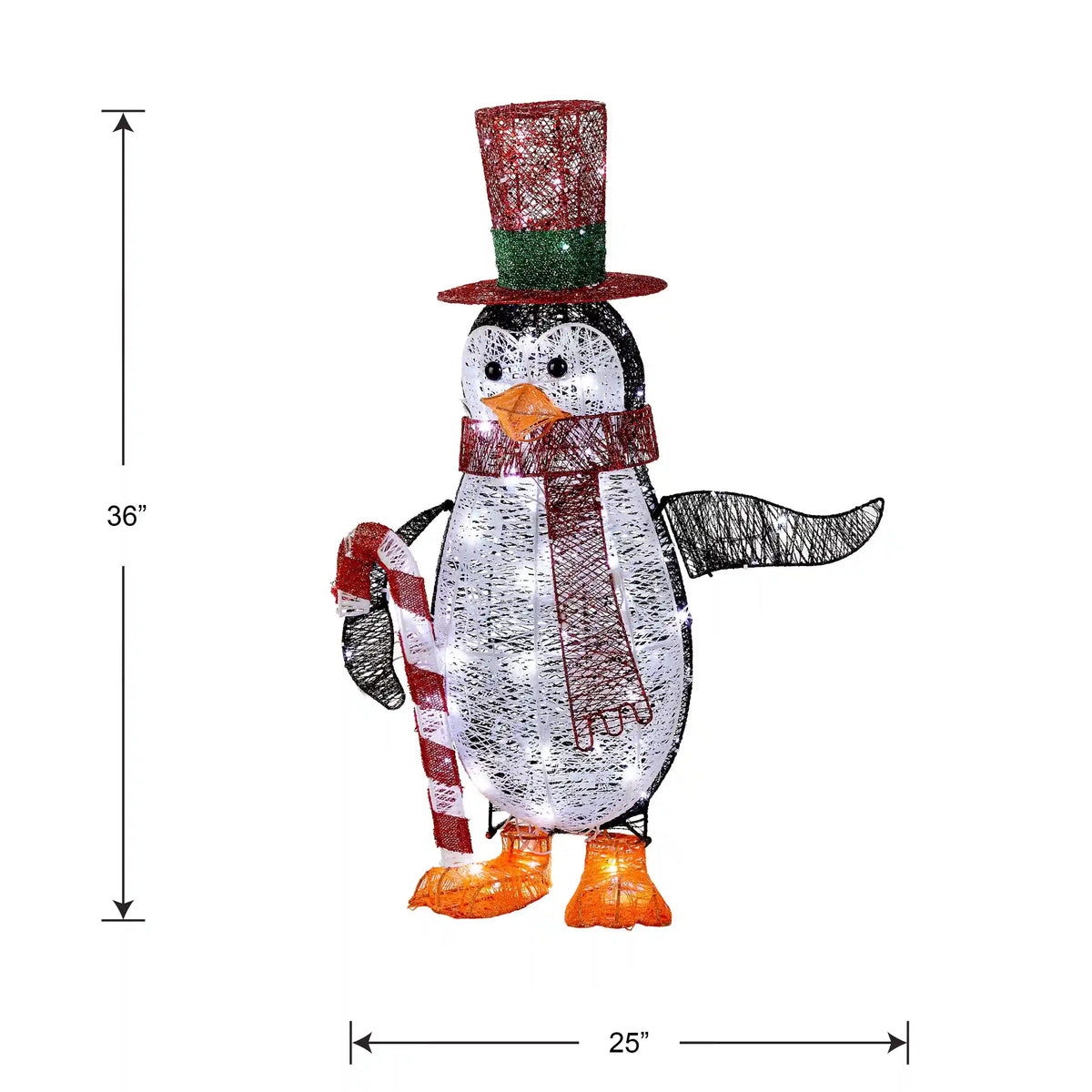 36 in. Pre Lit Penguin with Red Top Hat and Candy Cane Decor, Plug-In