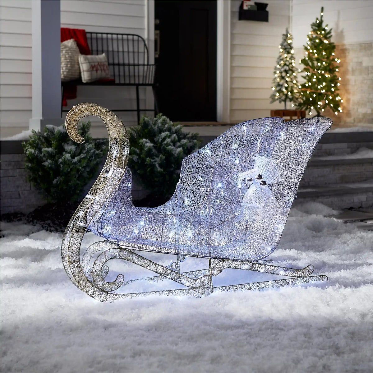 48 in. Santas Sleigh with Cool White LED Lights, Plug-In