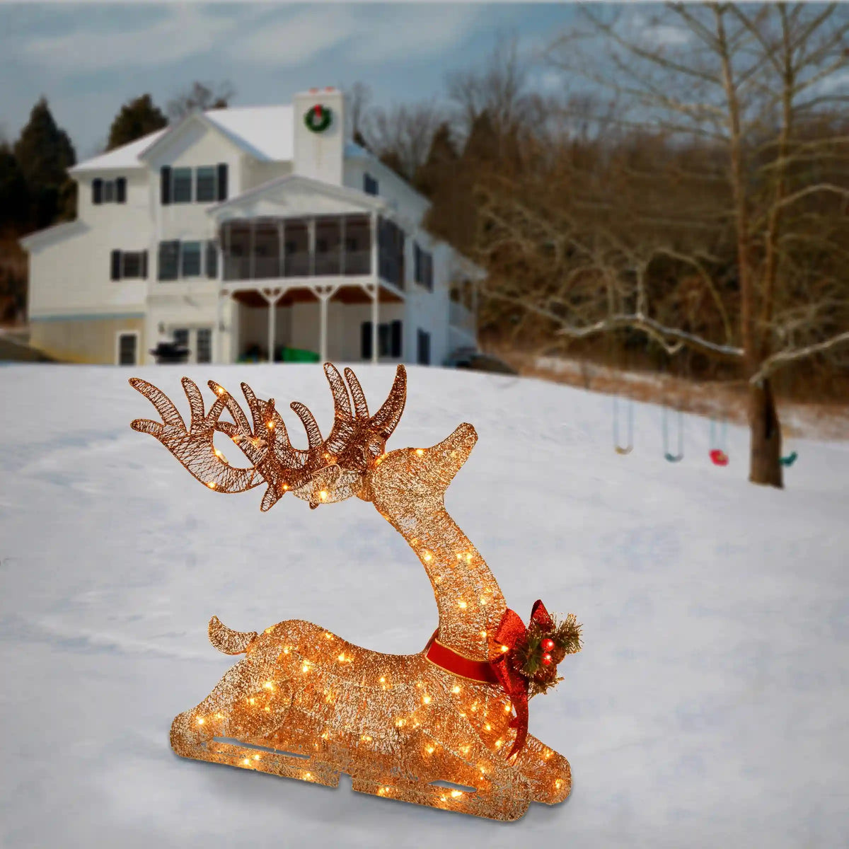 31 in. Sisal Splendor Champagne Lying Deer, Plug-In
