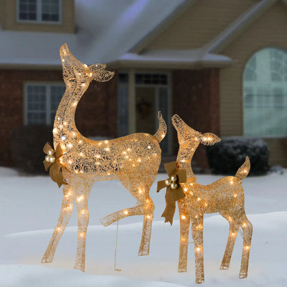 38 in. and 28 in. Pre-Lit Fawn with Doe Decoration, Plug-In