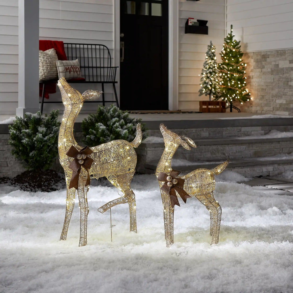 38 in. and 28 in. Pre-Lit Fawn with Doe Decoration, Plug-In