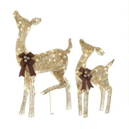 38 in. and 28 in. Pre-Lit Fawn with Doe Decoration, Plug-In