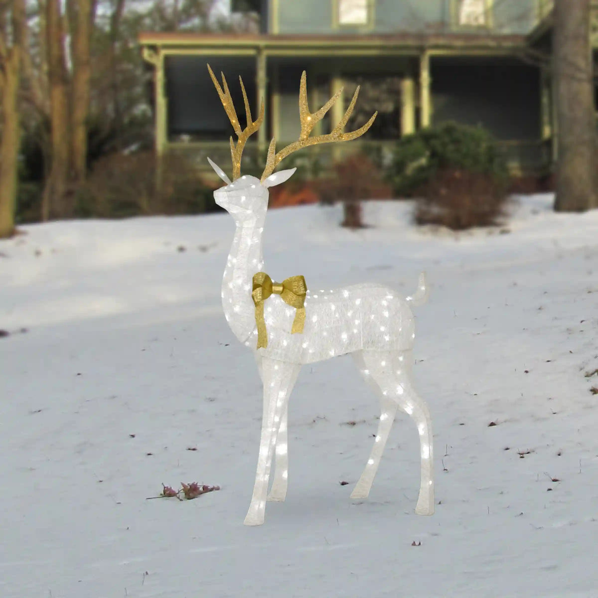 86 in. Pre-lit Crystal White Standing Buck, Plug-In