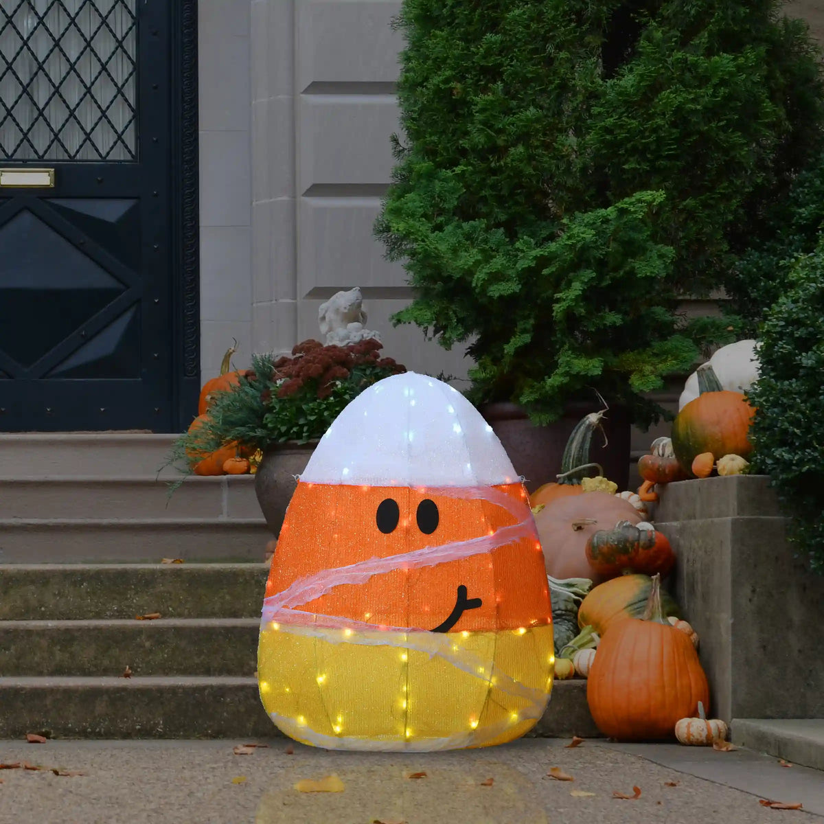 28 in. Halloween Pre-Lit Candy Corn Mummy Outdoor Decoration with LED Lights, Plug-In