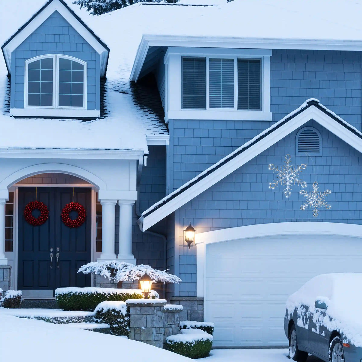 24 in. Pre Lit Diamond Tip Snowflake Decorationvwith Cool White LED Lights, Plug-In
