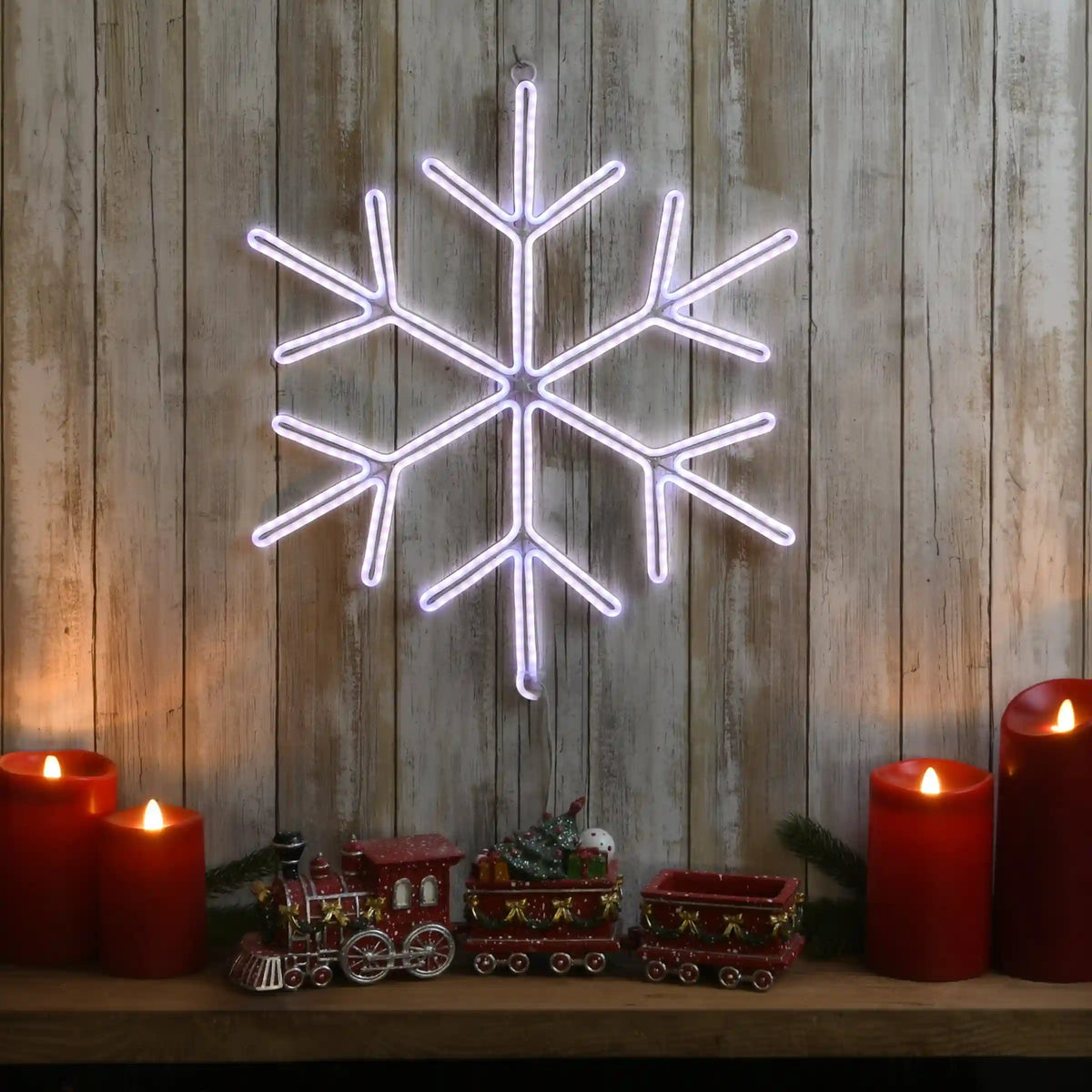 16 in. Neon Styled Snow Flake Decoration with White LED Lights, Plug-In