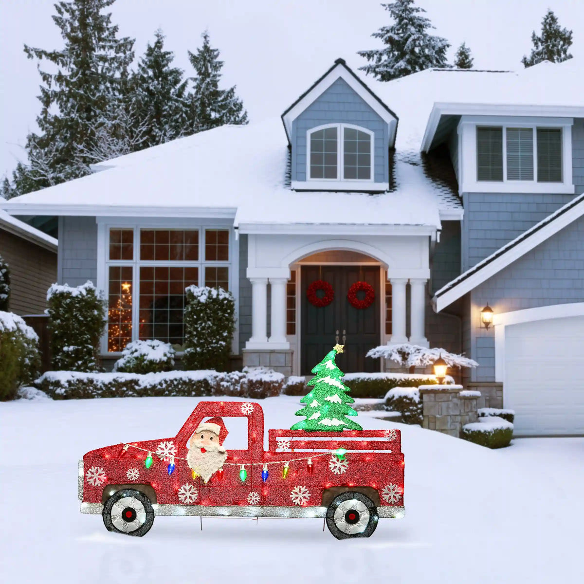 27 in. Pre-Lit Santa in Red Truck, Plug-In