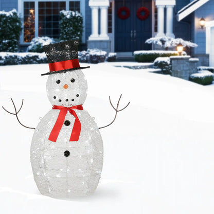 36 in. Pre Lit Sisal Snowman Decoration with Cool White LED Lights, Plug-In