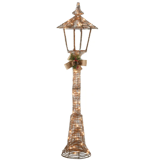 60 in. Champagne Vine Lamppost Decoration with Clear Lights, Plug-In