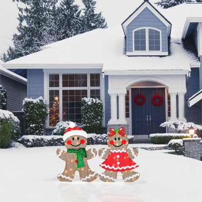 35 in. Pre-Lit Gingerbread Cookie Couple, Plug-In