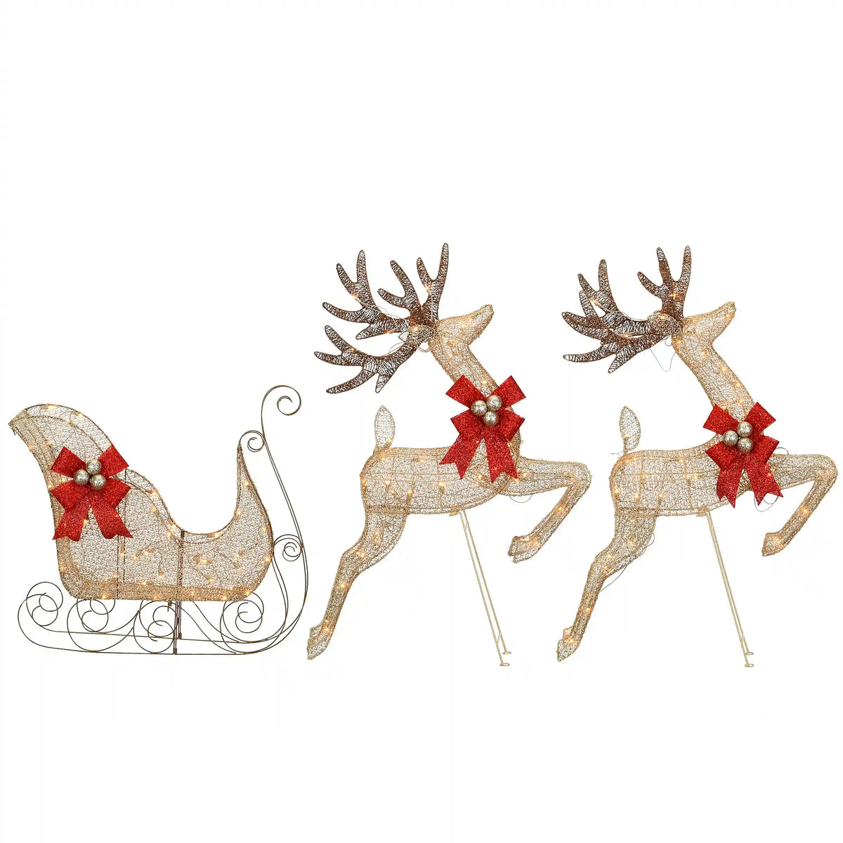 42 in. Glittered Mesh Fabric Deer with 27 in. Sleigh and Lights, Plug-In