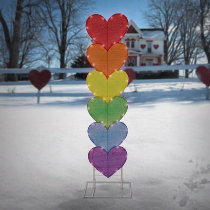 63 in. Valentine's Stacked Rainbow Hearts Decoration with LED Lights