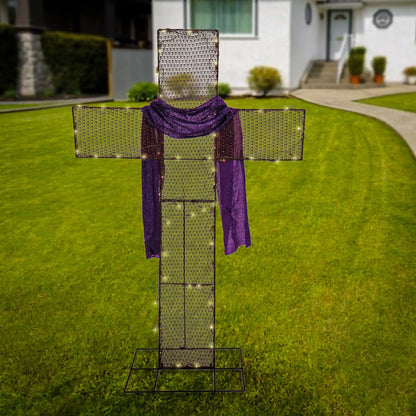 5 ft. Easter 2D Glitter Mesh Cross Decoration with LED Lights