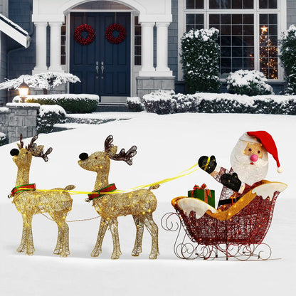 34 in. Santa and Reindeer with Clear Lights, Plug-In