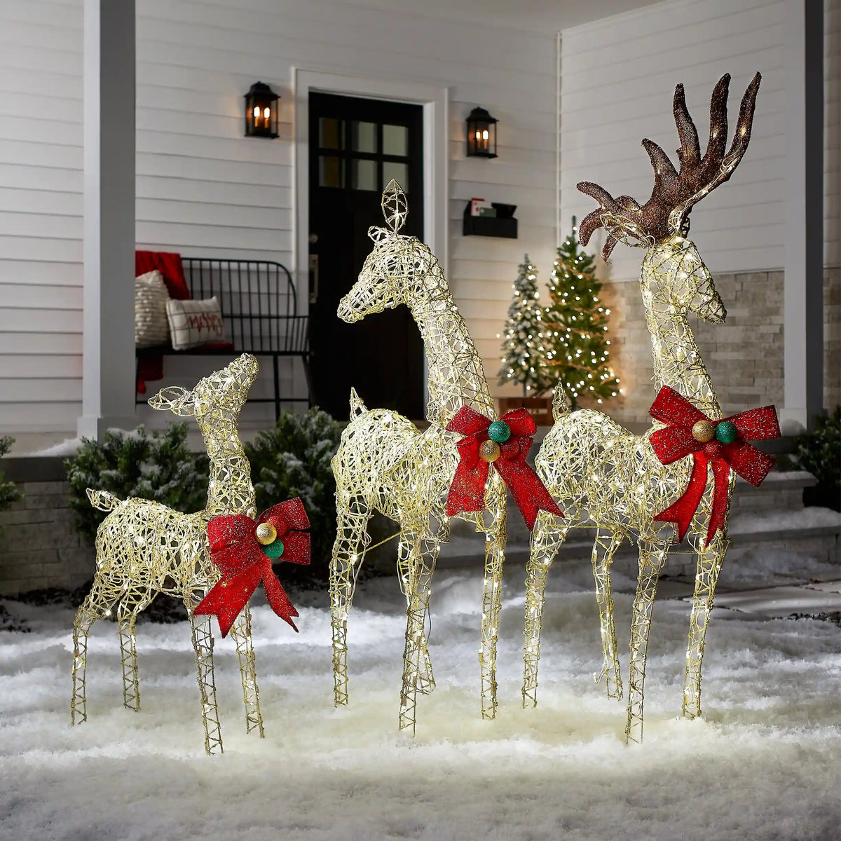 60 in., 52 in. and 36 in. Champagne Glitter Deer Family with 370 Warm White LED Lights, Plug-In