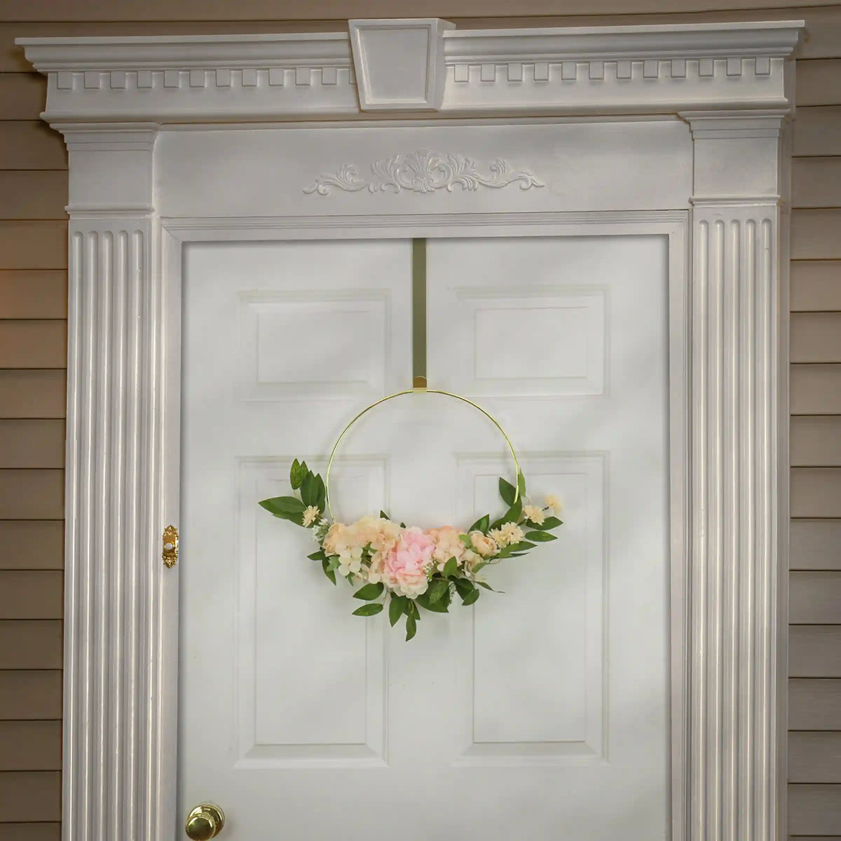 18 in. Spring Hoop Wreath with Peony, Rose and Pom Pom
