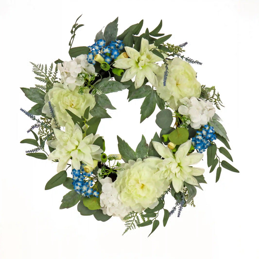 24 in. Spring Wreath with Dahlia, Peony, and Hydrangea Blooms
