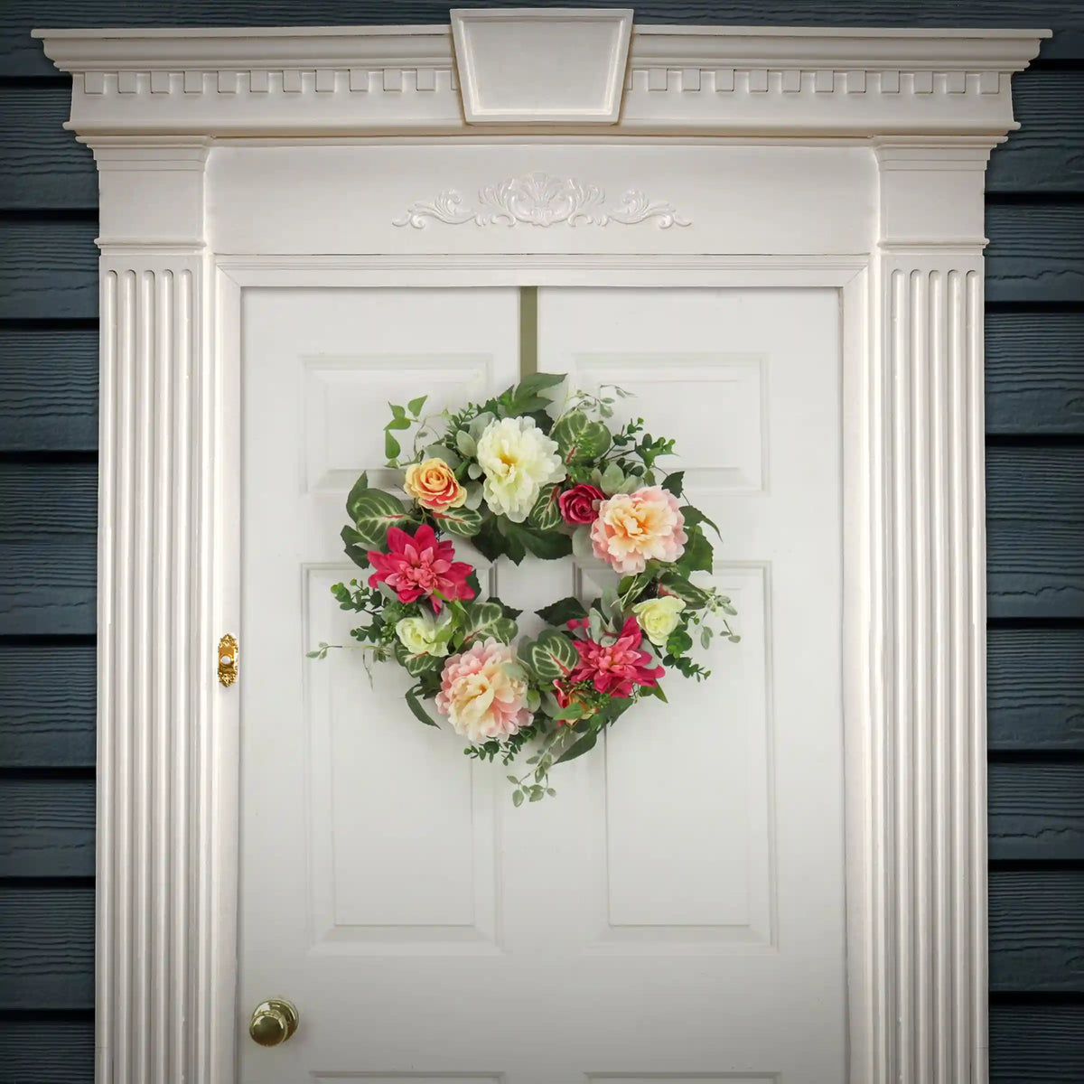 22 in. Spring Wreath with Mixed Garden Flowers and Foliage