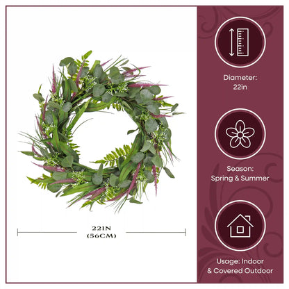 22 in. Spring Wreath with Lavender and Eucalyptus Leaves