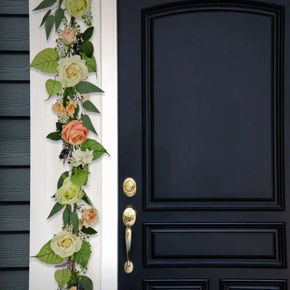 6 ft. Spring Garland with Rose Blooms, Lavender, Berry Clusters, Leafy Greens