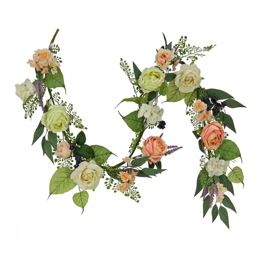 6 ft. Spring Garland with Rose Blooms, Lavender, Berry Clusters, Leafy Greens