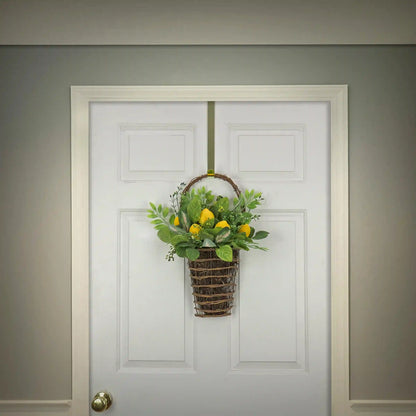 21 in. Spring Wall Hanging Basket with Lemons, Seed Pods, Leafy Greens