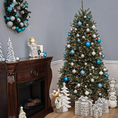 7.5 ft. Pre-Lit Dunhill Fir Snowy Blue Tree with Clear Lights, Plug-In