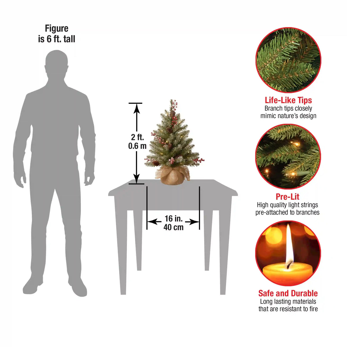 2 ft. Pre-Lit Dunhill Fir Tree with LED Lights