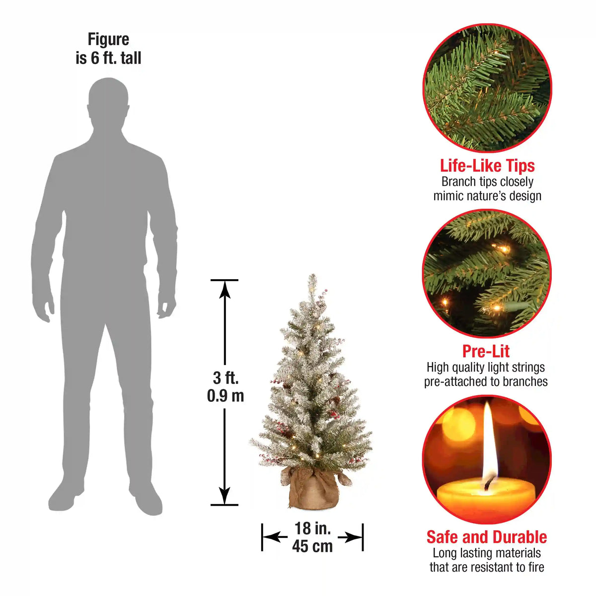 3 ft. Pre-Lit Dunhill Fir Tree with Warm White LED Lights