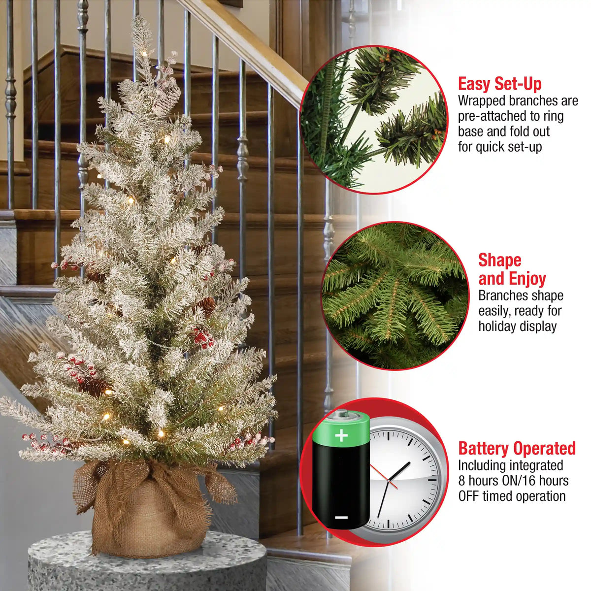 3 ft. Pre-Lit Dunhill Fir Tree with Warm White LED Lights