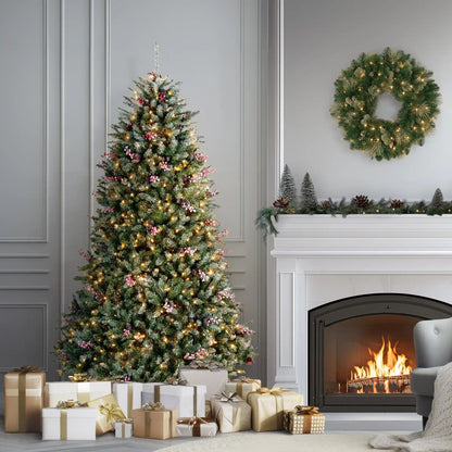 7.5 ft. Pre-Lit Dunhill Fir Flocked Tree with 750 Clear Lights