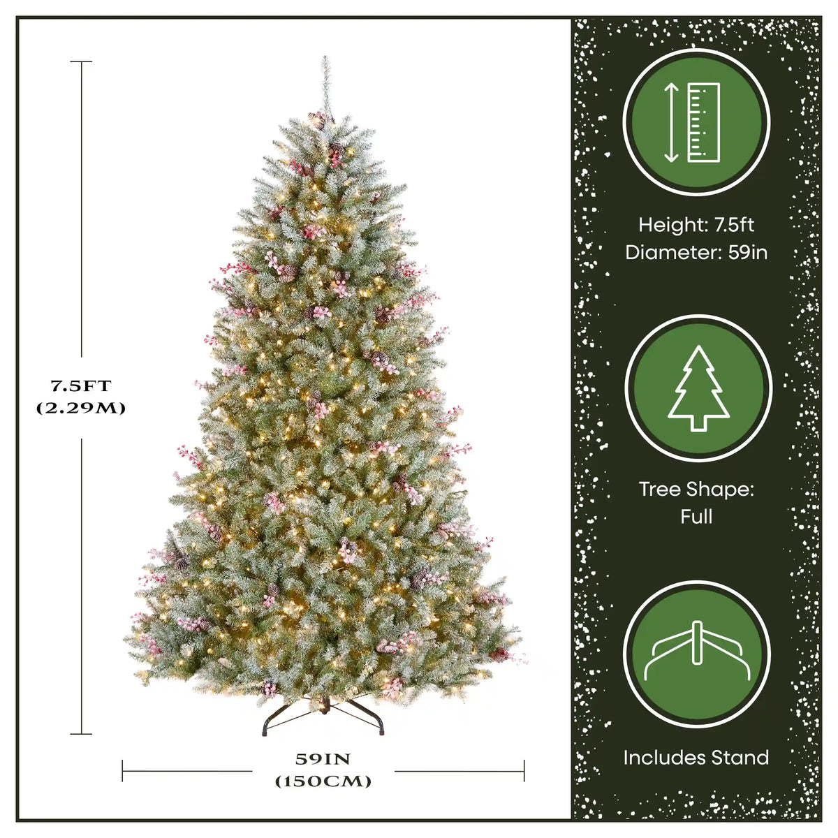 7.5 ft. Pre-Lit Dunhill Fir Flocked Tree with 750 Clear Lights