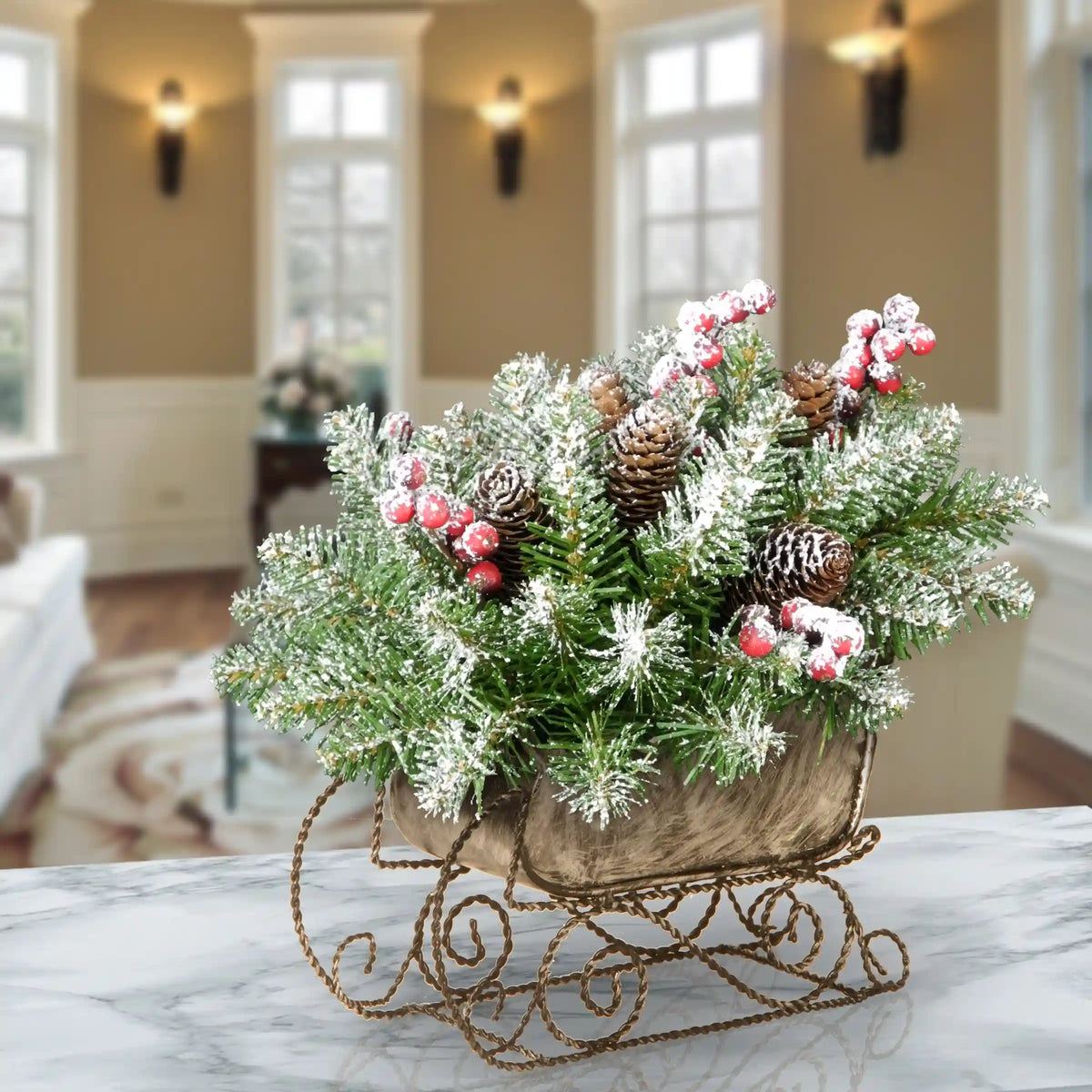 10 in. Dunhill Fir Sleigh Centerpiece