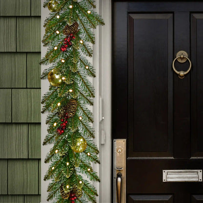 9 ft. Pre-Lit Dunhill Fir Glittery Gold Garland with LED Lights