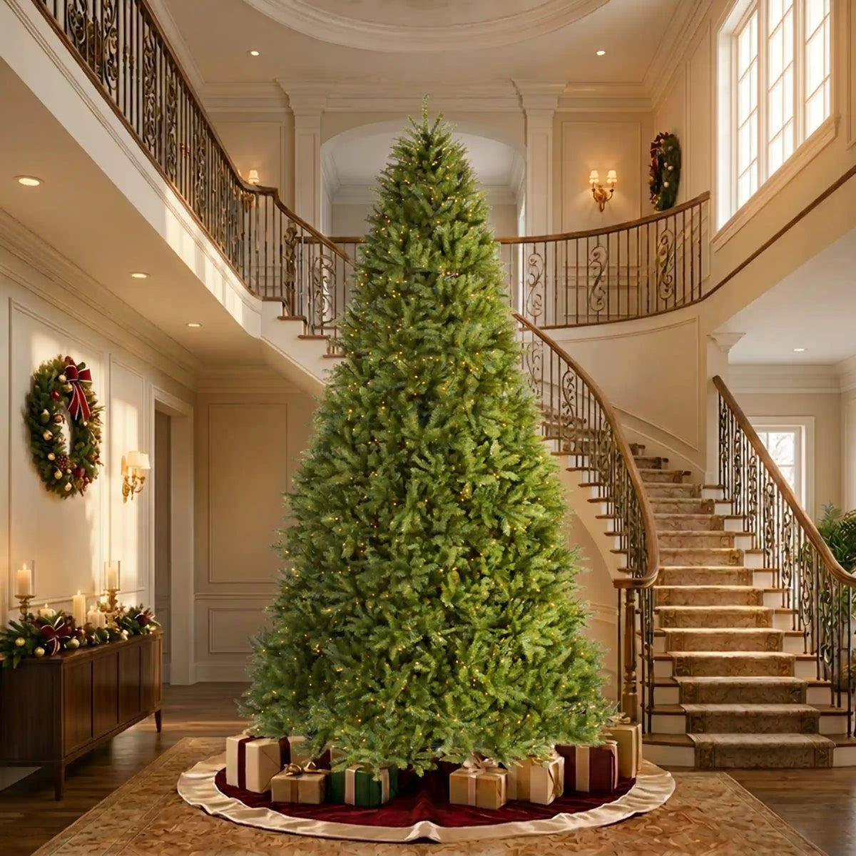 12 ft. Pre-Lit Dunhill Fir Hinged Tree with Clear Lights, Plug-In